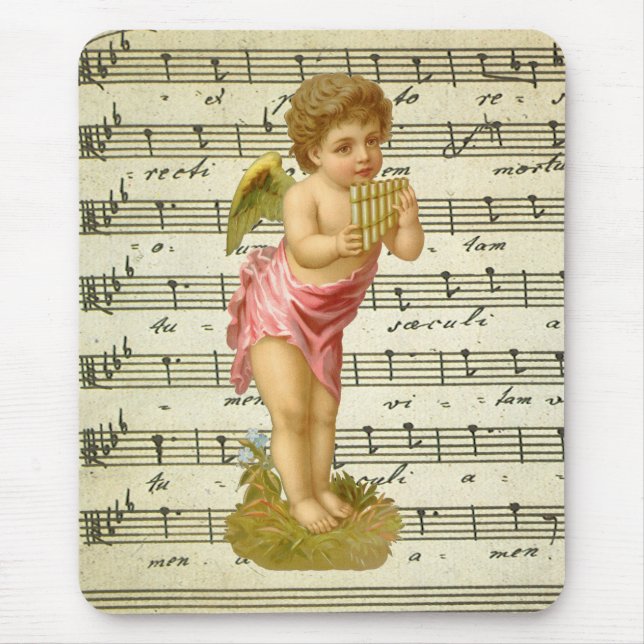 Mousepad Natais vintages, Anjo Musical com Pan Pipes (Frente)