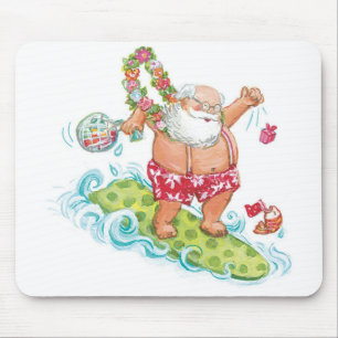 Mousepad Natais vintages Cartoon Surfing Santa Claus