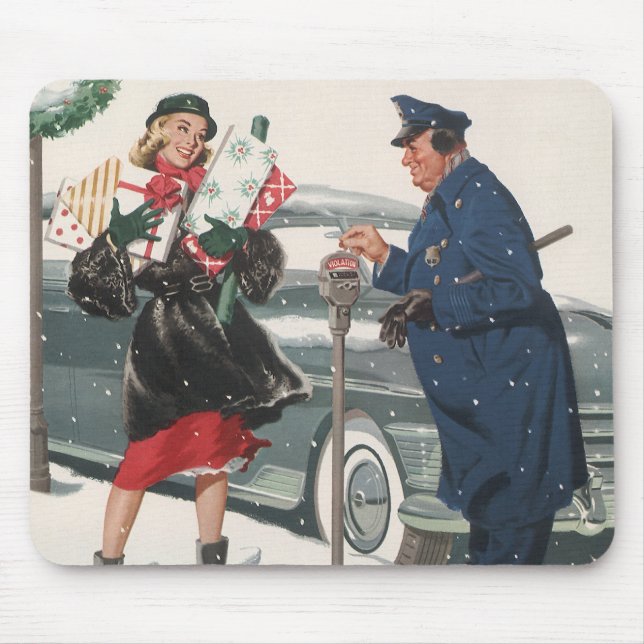 Mousepad Natais vintages, Comprando Presentes Policiais (Frente)