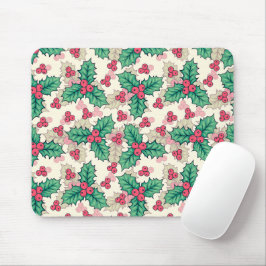 Mousepad Natais vintages Elegante Holly Floral Padrão |