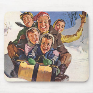 Mousepad Natais vintages, Feliz Família Toboggan Sledding