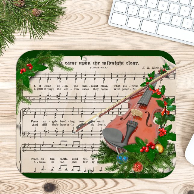Mousepad Natais vintages Folha de Música com Violino Festiv (Criador carregado)