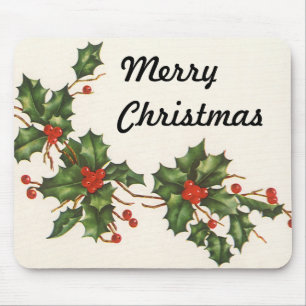 Mousepad Natais vintages, Holly Plant com Red Berries