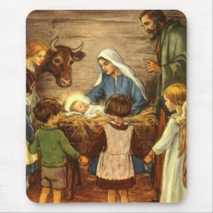 Mousepad Natais vintages, Natividade Religiosa com Jesus Be