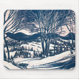 Mousepad Natais vintages, paisagem da montanha de inverno