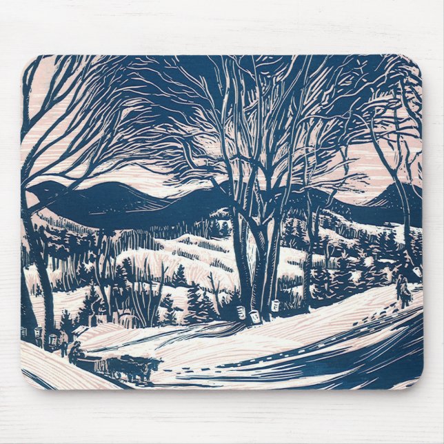 Mousepad Natais vintages, paisagem da montanha de inverno (Frente)