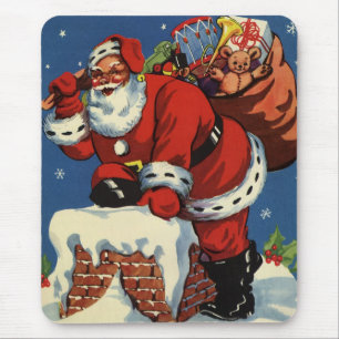 Mousepad Natais vintages, Papai Noel Abaixo Chimney w Toys