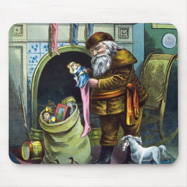 Mousepad Natais vintages, Papai Noel armazena brinquedos (Frente)