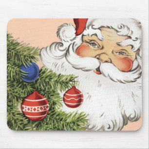 Mousepad Natais vintages Papai Noel com Ornamentos de Árvor