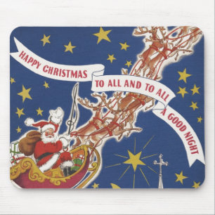 Mousepad Natais vintages Papai Noel Com Uma Rena Voadora
