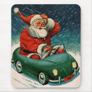 Mousepad Natais vintages, Papai Noel em um carro bonito