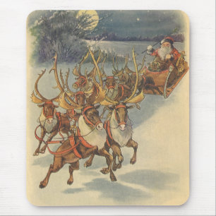 Mousepad Natais vintages Santa Claus Sleigh com Reindeer