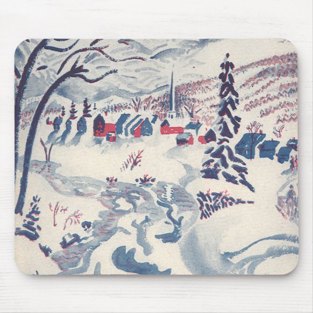 Mousepad Natais vintages, Winter Village Snowscape Snow (Frente)