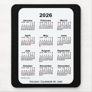 Mousepad Natal 2026 Calendário preto de dois tons por Janz