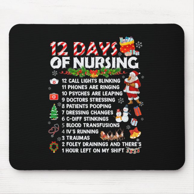 Mousepad Natal Alegre das Enfermeiras Diversão 12 Dias de E (Frente)