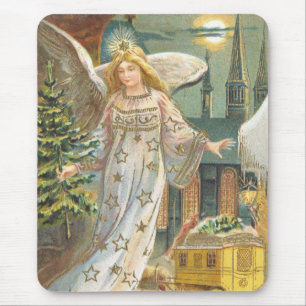 Mousepad Natal Antigo, Anjo Vitoriano com Árvore