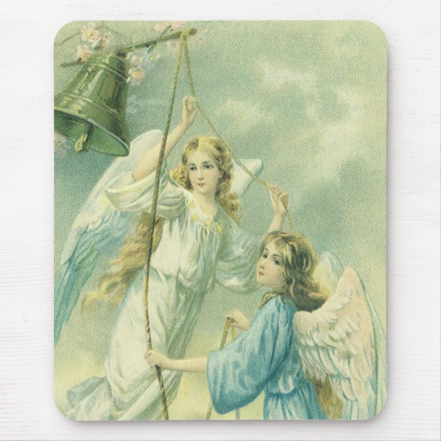 Mousepad Natal Antigo, Anjos Vitorianos com um Sino (Frente)