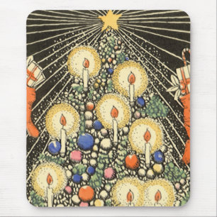 Mousepad Natal Antigo, Árvore com Velas e uma Estrela