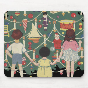 Mousepad Natal Antigo Crianças ao Redor de uma Árvore Decor