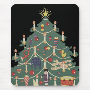Mousepad Natal Antigo Crianças em Torno de uma Árvore Decor