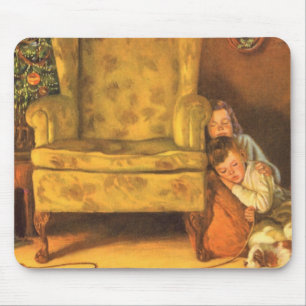 Mousepad Natal Antigo Crianças Esperando Papai Noel