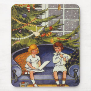 Mousepad Natal Antigo, Crianças Sentadas num Sofá