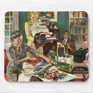 Mousepad Natal Antigo, Família Feliz Envolvendo Presentes