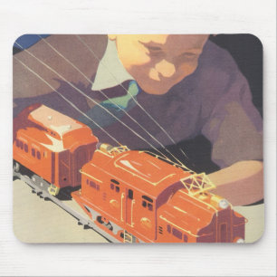 Mousepad Natal Antigo, Menino Brincando com Trem de Brinque