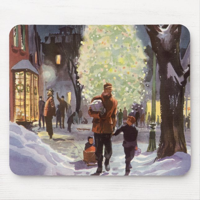 Mousepad Natal Antigo, Pai Faz Compras com as Crianças (Frente)