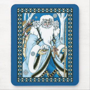 Mousepad Natal Antigo, Papai Noel Azul com Bola de Neve
