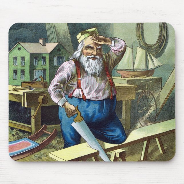 Mousepad Natal Antigo, Papai Noel Construindo Brinquedos Vi (Frente)
