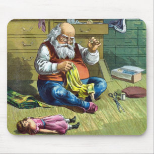 Mousepad Natal Antigo, Papai Noel Fazendo Bonecas de Brinqu
