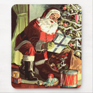 Mousepad Natal Antigo, Papai Noel Retro com Presentes