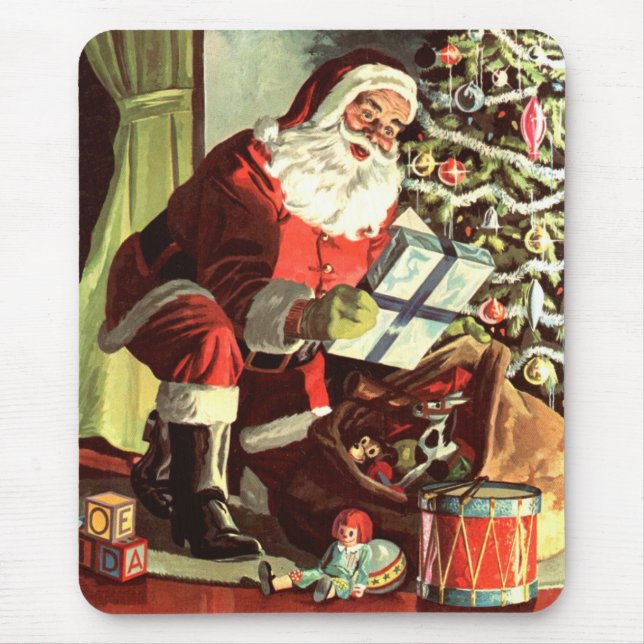 Mousepad Natal Antigo, Papai Noel Retro com Presentes (Frente)