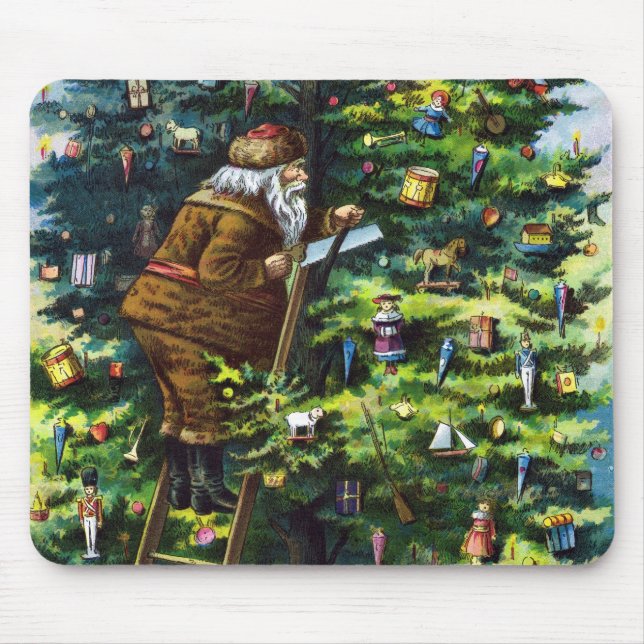 Mousepad Natal Antigo, Papai Noel Vitoriano com Árvore (Frente)