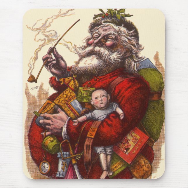 Mousepad Natal Antigo, Papai Noel Vitoriano Com Brinquedos (Frente)