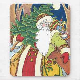 Mousepad Natal Antigo, Veado do Papai Noel na Floresta