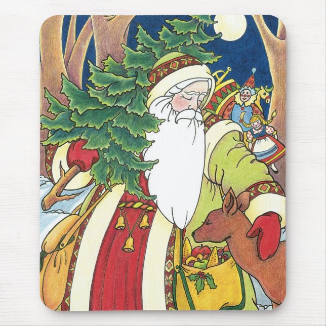 Mousepad Natal Antigo, Veado do Papai Noel na Floresta (Frente)