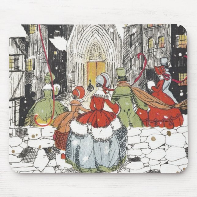 Mousepad Natal Antigo Vitoriano Pessoas Indo à Igreja (Frente)