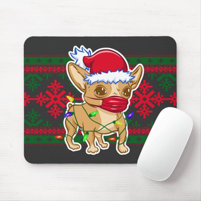 Mousepad Natal chihuahua vestindo uma máscara médica (Com mouse)