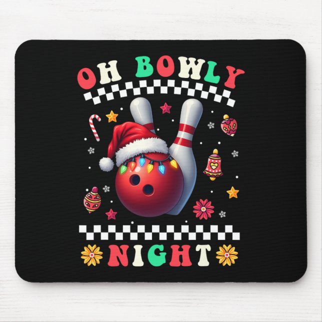 Mousepad Natal da boliche Oh Bowly Night Santa Hat Christm (Frente)