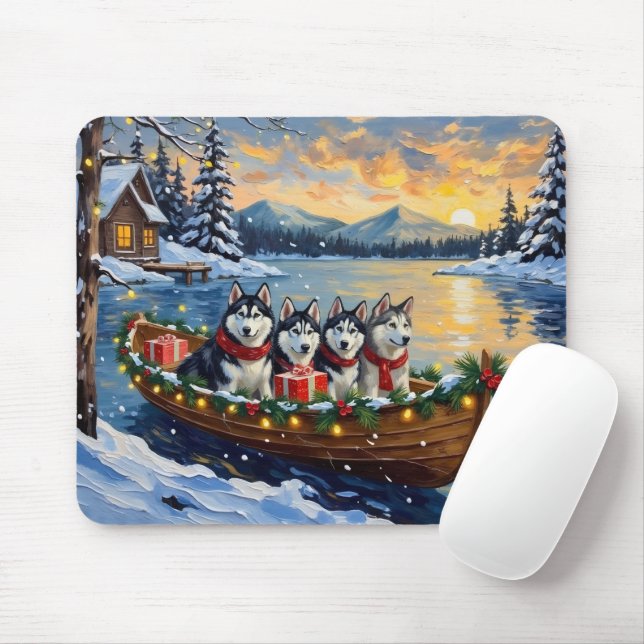 Mousepad Natal de Barco do Malamute do Alasca Férias (Com mouse)