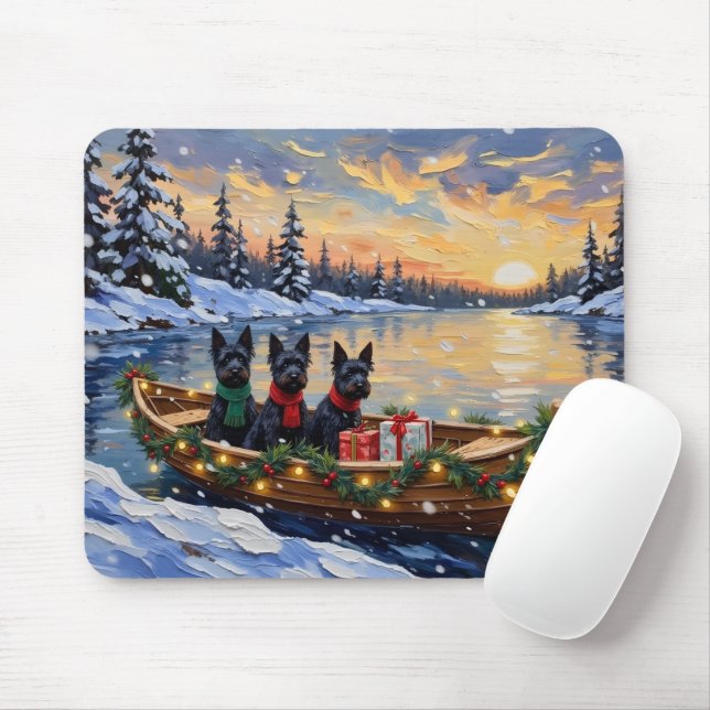 Mousepad Natal de Barco do Terrier Escocês no Natal (Com mouse)
