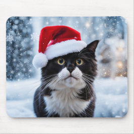 Mousepad Natal de gato preto e branco