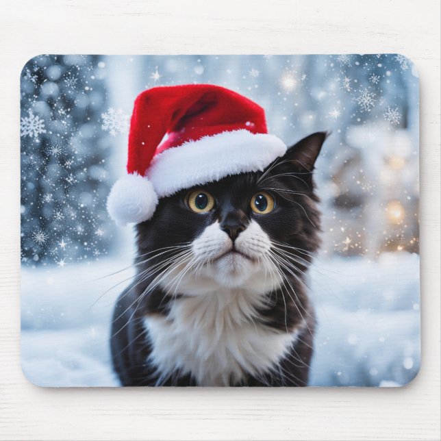 Mousepad Natal de gato preto e branco (Frente)