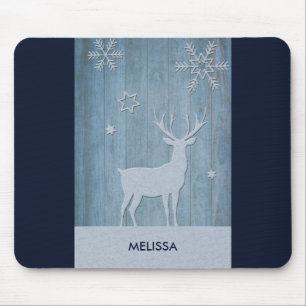 Mousepad Natal de madeira azul rústico do país da rena