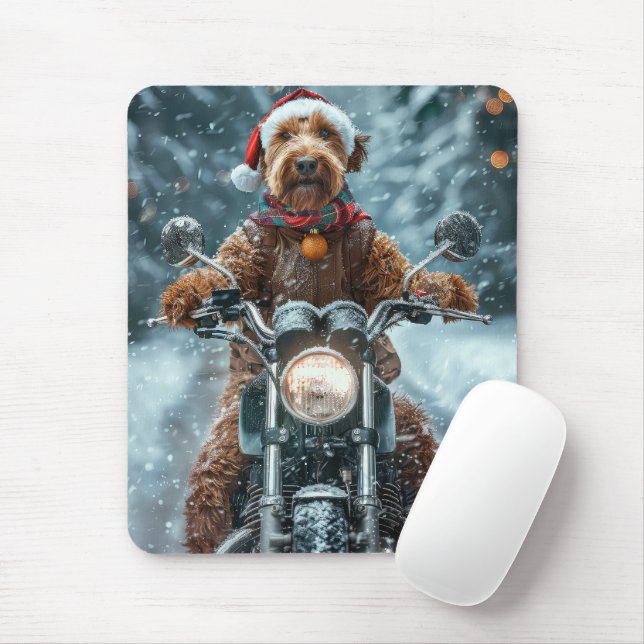 Mousepad Natal de Motocicleta Airedale Dog (Com mouse)