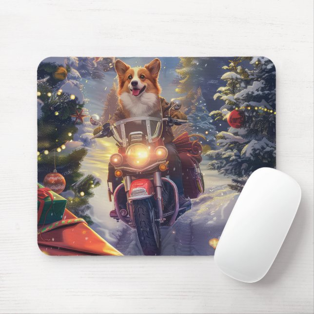 Mousepad Natal de Motocicleta Corgi (Com mouse)