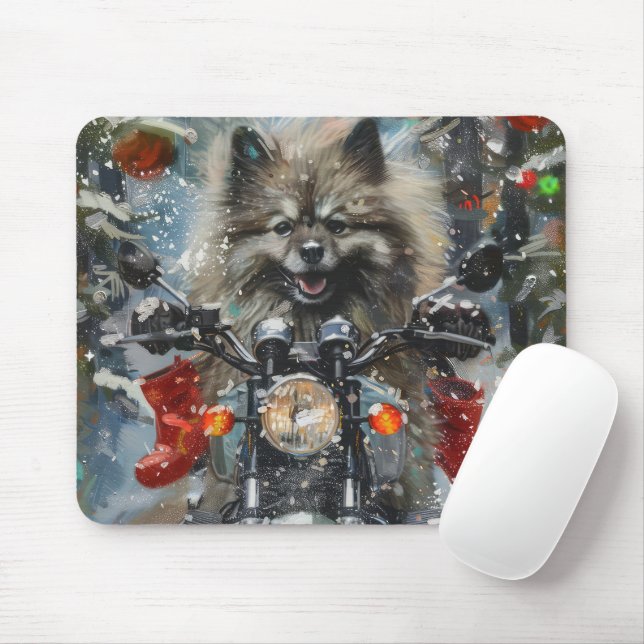 Mousepad Natal de Motocicleta de Keeshond (Com mouse)