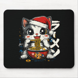 Mousepad Natal Divertido Santa Gato Ramen Japonês Kawaii An